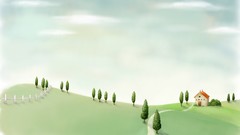 Mountains fences houses drawings