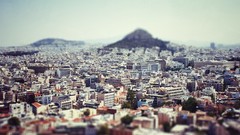 Mountains Greece houses athens cities cityscapes tilt-shift
