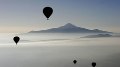 Mountains hot air balloons