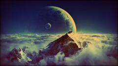 Mountains landscape planet digital art space art clouds nature