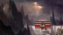 Mountains Lightning pathway overcast asian architecture artwork 