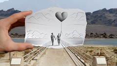 Mountains love couple Balloons Ben Heine Pencil Vs Camera
