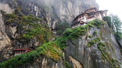 Mountains Monastery buildings bing Bhutan
