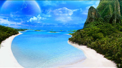 Mountains ocean clouds Trees