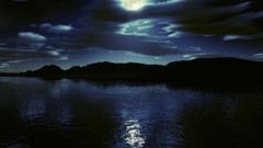 Mountains ocean night moon