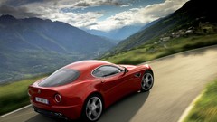 Mountains red cars roads Alfa Romeo vehicles motion blur 