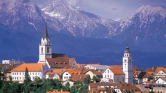 Mountains Slovenia houses churches towns