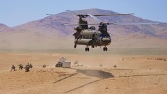 Mountains War Helicopters dust Army fight soldiers shooting 