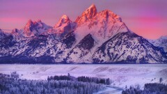 Mountains winter landscape snow sunlight nature USA pink purple