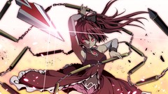 Movement weapons dress red eyes red dress bows action spears 