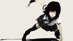 Movement woman weapons Anime white background Knives red eyes 