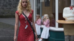 Movies woman red dress Actress blondes polka dots Alice Dwyer