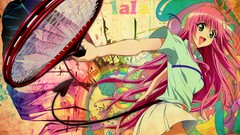 Multicolor pink hair anime girls green eyes lala satalin 