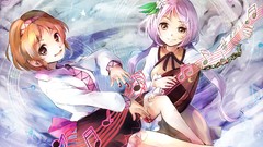 Music Anime pink hair long hair barefoot anime girls brown eyes 