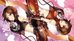 Music headphones anime girls boots brown eyes short hair 