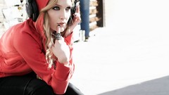 Music headphones Ashlee Simpson blondes thinking