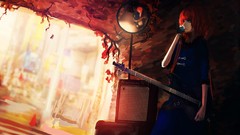 Music Plants blurred instruments guitars guitarists anime girls 