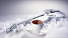 Music tea white violins cups digital art Thea