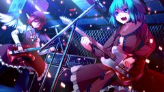 Music wings dress hats fangs red eyes bands singing instruments 