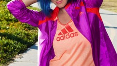 Music woman Adidas faces katy perry blue hair smiling singers 