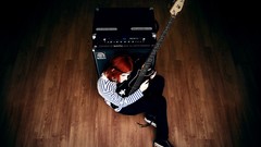 Music woman guitarists redheads wooden floor wood floor bass 