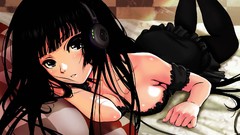 Music woman headphones Anime lying down Gakkou wo Deyou 