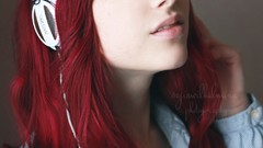 Music woman headphones blue eyes redheads Sofia Wilhelmina