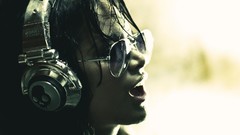 Music woman headphones glasses wet faces sunglasses music video 