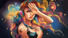 Music woman headphones rainbows deviantart Gamers sakimichan 