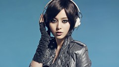 Music woman headphones studio brunettes Simple Background Dj 