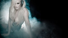 Music woman smoke headphones DJ blondes oracle