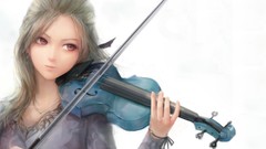 Music woman white background Jewelry red eyes Ribbons earrings 