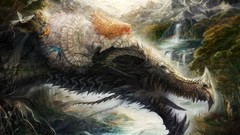 Nature Animals water Mountains woman Birds Dragons dress fangs 