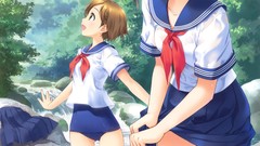 Nature Anime Bridges outdoors anime girls rivers school 
