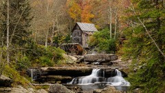 Nature autumn streams rivers forests watermills