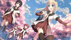 Nature blondes pink hair long hair anime girls blue eyes brown 