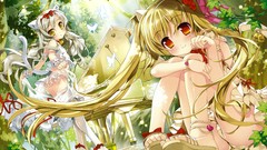 Nature Butterflies piano dress Bells blondes long hair anime 