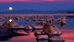 Nature California rocks lakes reflections moonrise Mono Lake