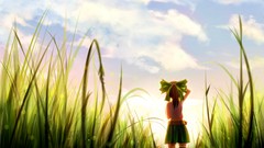 Nature grass clouds back fields bows stockings belts outdoors 