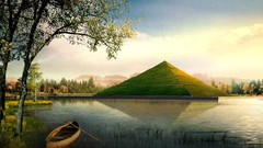 Nature grass pyramids canoe lakes digital art
