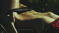 Nature grass woman stomach navel legs outdoors lingerie AEON12 