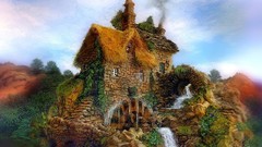 Nature houses artwork watermills
