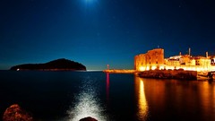 Nature night bright moon light castle houses dark sky