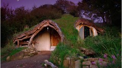 Nature night dawn moon Hobbits houses wales