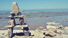 Nature ocean rocks lakes Beaches inukshuk