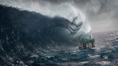 Nature ocean waves punch oil platform