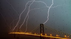 Nature rain Lightning lights storm San Francisco Bridges bay 