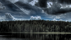 Nature river Lake clouds woods stormy
