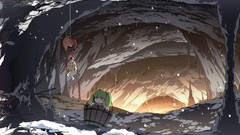 Nature snow dress bucket caves anime girls touhou hair bow 