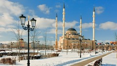 Nature snow street lights minaret mosques